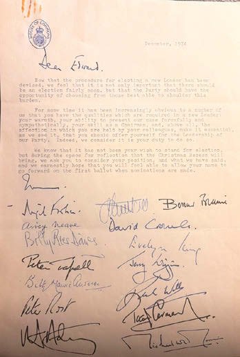 One of the documents consigned to Gorringe’s by the family of Edward du Cann showing how he stepped aside from the Tory leadership battle in 1974, estimate ‘in excess of £100,000’.