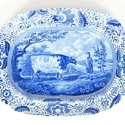 Blue and white transferware Durham Ox charger