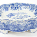 Ridgway blue and white pottery dog bowl