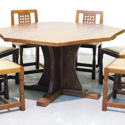 Mouseman pedestal table with six lattice back chairs