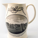 Creamware jug printed with scenes of a cricket match