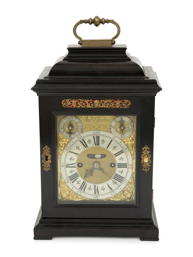 English table clock signed for Ambrose Gardner